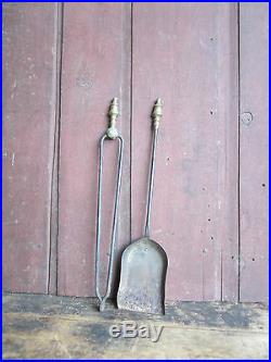 New England Federal Era Handmade Wrought Iron Fireplace Tool Set 1780-1820