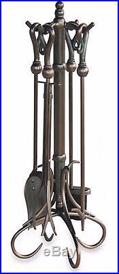New Fireplace Tools 5 Piece Fire Tool Set with Vintage Bronze Stand Poker Shovel