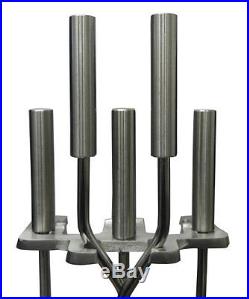 New Heavy Duty Brushed Nickel 5 Piece Fireplace Tool Set Metal Traditional
