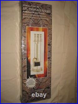 New Sealed (2001) Sears 5 Piece Polished Brass Fireplace Toolset 40126