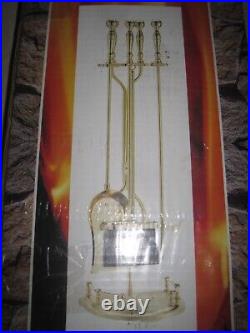 New Sealed (2001) Sears 5 Piece Polished Brass Fireplace Toolset 40126