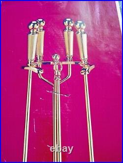 New Vintage Modern Seymour Fire Place Tool Set 5 piece polished brass finish