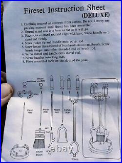 New Vintage Modern Seymour Fire Place Tool Set 5 piece polished brass finish