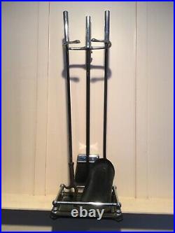 Nice Vintage Mid Century Cast Iron and Chrome Finial Fireplace Tool Set