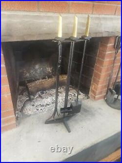 Nice Vintage MidCentury Donald Deskey Cast Iron Brass Finial Fireplace Tool Set