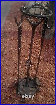 ORNATELY TWISTED HAND WROUGHT IRON 35Tal x12 FIREPLACE TOOL STAND SHOVEL POKER