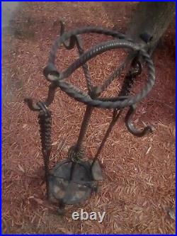 ORNATELY TWISTED HAND WROUGHT IRON 35Tal x12 FIREPLACE TOOL STAND SHOVEL POKER