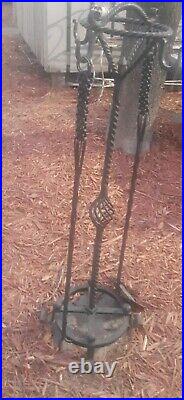 ORNATELY TWISTED HAND WROUGHT IRON 35Tal x12 FIREPLACE TOOL STAND SHOVEL POKER