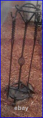 ORNATELY TWISTED HAND WROUGHT IRON 35Tal x12 FIREPLACE TOOL STAND SHOVEL POKER