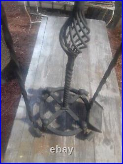 ORNATELY TWISTED HAND WROUGHT IRON 35Tal x12 FIREPLACE TOOL STAND SHOVEL POKER