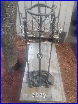 ORNATELY TWISTED HAND WROUGHT IRON 35Tal x12 FIREPLACE TOOL STAND SHOVEL POKER