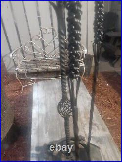 ORNATELY TWISTED HAND WROUGHT IRON 35Tal x12 FIREPLACE TOOL STAND SHOVEL POKER