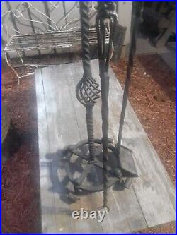 ORNATELY TWISTED HAND WROUGHT IRON 35Tal x12 FIREPLACE TOOL STAND SHOVEL POKER