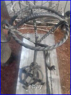 ORNATELY TWISTED HAND WROUGHT IRON 35Tal x12 FIREPLACE TOOL STAND SHOVEL POKER