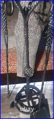 ORNATELY TWISTED HAND WROUGHT IRON 35Tal x12 FIREPLACE TOOL STAND SHOVEL POKER