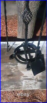 ORNATELY TWISTED HAND WROUGHT IRON 35Tal x12 FIREPLACE TOOL STAND SHOVEL POKER