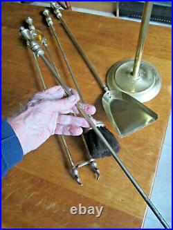 Old Antique Tall Brass Elegant Edwardian Fireside Companion Set & 4 Tools c1905