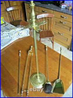 Old Antique Tall Brass Elegant Edwardian Fireside Companion Set & 4 Tools c1905