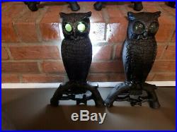 Old Cast Iron Owl Andirons, Owl Fireplace Tool Set & Owl Cast Alum Wall Hangers