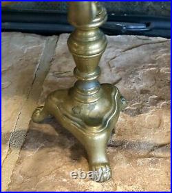 Old Fireplace Tools Solid Brass with Stands / English Lion Footed 4 Pc Set