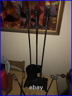 Old Vintage Wilshire Ornate Cast Iron 6 Piece Fire Place Tool Hearth Set