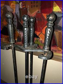 Old Vintage Wilshire Ornate Cast Iron 6 Piece Fire Place Tool Hearth Set