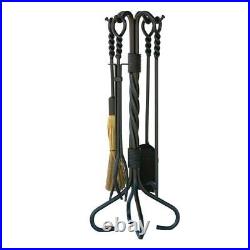 Old World Iron 5-Piece Fireplace Tool Set with Twist Base and Integrated Loop