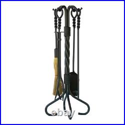 Old World Iron 5-Piece Fireplace Tool Set withTwist Base & Integrated Loop Handles
