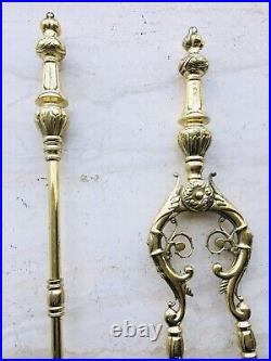 Ornate Brass Heavy Quality Fireplace Tools Shovel and Tongs