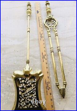 Ornate Brass Heavy Quality Fireplace Tools Shovel and Tongs