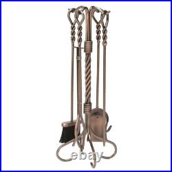 Outdoor F-1311 5-Pc Antique Copper Fireplace Tools Set with Ring Swirl Handles