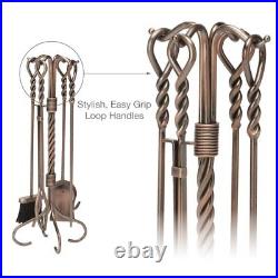 Outdoor F-1311 5-Pc Antique Copper Fireplace Tools Set with Ring Swirl Handles