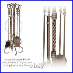 Outdoor F-1311 5-Pc Antique Copper Fireplace Tools Set with Ring Swirl Handles