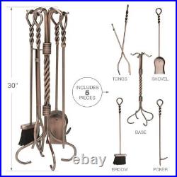 Outdoor F-1311 5-Pc Antique Copper Fireplace Tools Set with Ring Swirl Handles