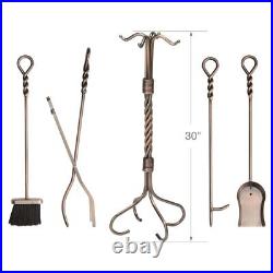 Outdoor F-1311 5-Pc Antique Copper Fireplace Tools Set with Ring Swirl Handles