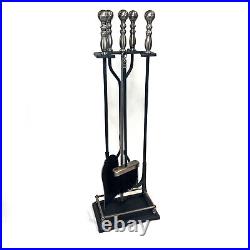 Oxford Style Fireplace Tool Set in Brushed/Antique Nickel & Black With Stand