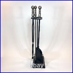 Oxford Style Fireplace Tool Set in Brushed/Antique Nickel & Black With Stand