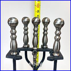 Oxford Style Fireplace Tool Set in Brushed/Antique Nickel & Black With Stand