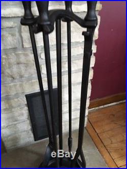 PILGRIM MATTE BLACK 5 pc. Fireplace tool set IRON BALL handles Colonial