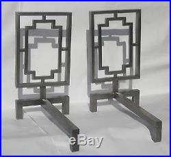 POTTERY BARN PEWTER FIREPLACE GRID ANDIRON SET OF 2 TOOLS GRATES LOG HOLDER