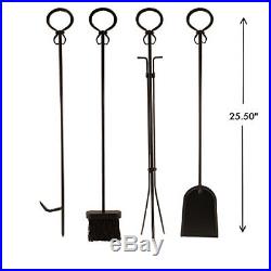 Panacea 15234 Black Log Bin Fireplace Tool Set Accessories with 4 Tools