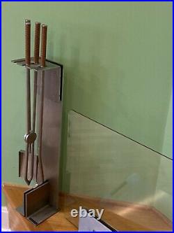 Peter Maly Conmoto Modern Steel Fireplace Set Glass Screen Log Stand Tools