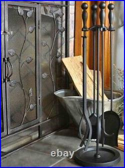 Pilgrim 5 Piece Large Hearth Fireplace Tool Set Vintage Iron, Heavy Duty