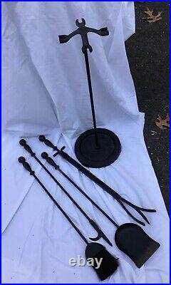 Pilgrim 5 Piece Large Hearth Fireplace Tool Set Vintage Iron, Heavy Duty