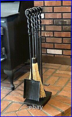 Pilgrim 5 Piece Soldiered Row Fireplace Toolset Vintage Iron Woodstove Tools