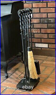 Pilgrim 5 Piece Soldiered Row Fireplace Toolset Vintage Iron Woodstove Tools