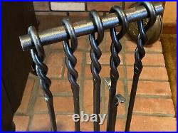 Pilgrim 5 Piece Soldiered Row Fireplace Toolset Vintage Iron Woodstove Tools