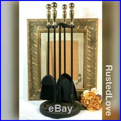Pilgrim Black Matt Fireplace tool set with Brass handles set with 4 pieces HEAVY