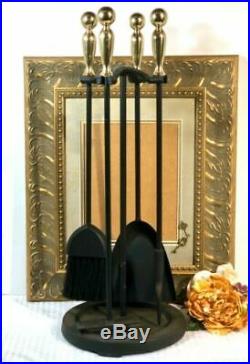 Pilgrim Black Matt Fireplace tool set with Brass handles set with 4 pieces HEAVY