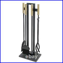 Pilgrim Home and Hearth Modern Fireplace Tool Set, Black and Brass